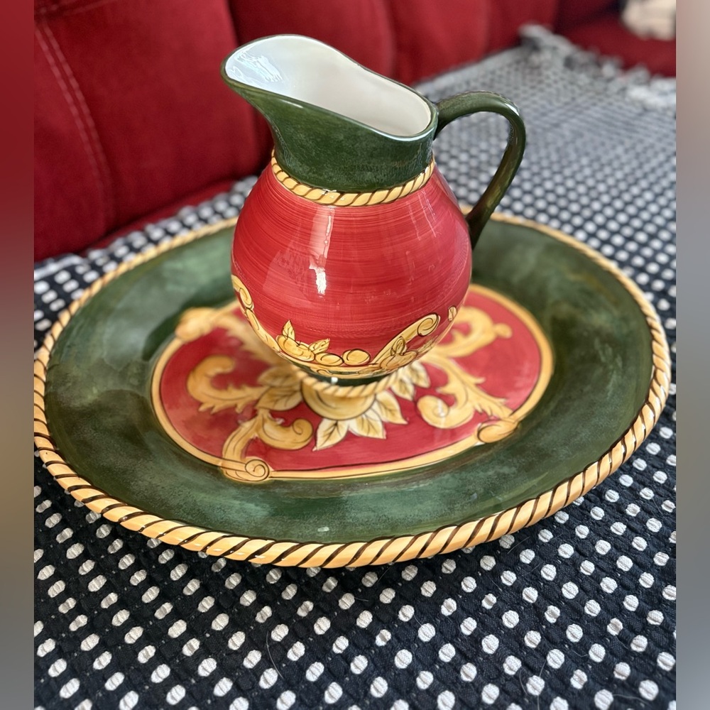 Vintage American Atelier Decorative Pitcher w/Platter Set